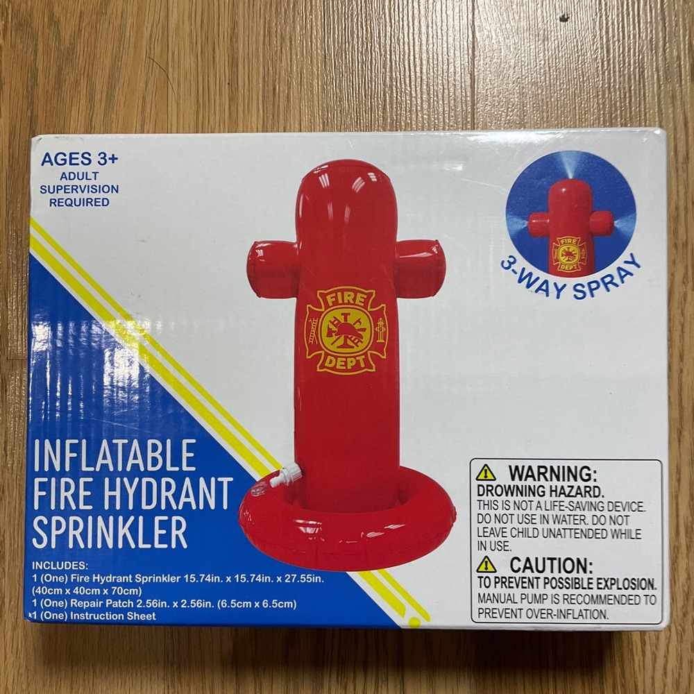 Inflatable Fire Hydrant Sprinkler Outdoor Water Toy 3-Way Spray 27.5 Inch Red